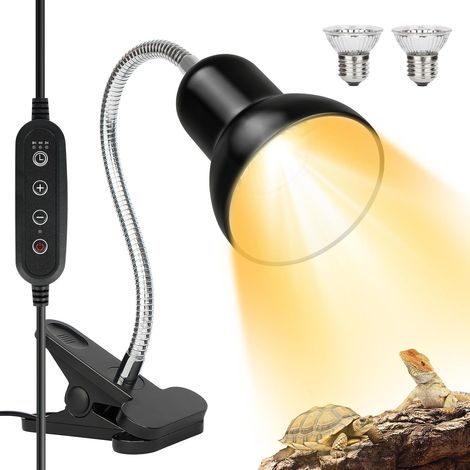 Lampe Chauffante Uv - Pour Reptiles Tortues Serpents Lézards - Avec Minuterie Et Tête Rotative 360° - Ampoules E27 25 W Et 50 W - 2 Pièces (1/5)