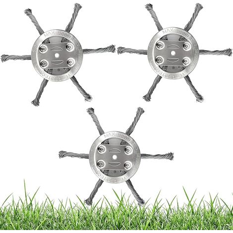 TZEKING 3 Pièces Tête de Débroussailleuse,150 mm 6 Couteaux Tête de Fil de Désherbage,Tête De Coupe-Bordures Universelle,Remplacement de Lame Coupe-Herbe,pour Coupe-Herbe,Lame Métallique (1/5)