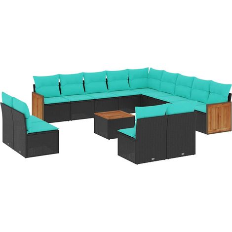 Maison Exclusive - 14-teiliges Gartensofa-Set mit Kissen, schwarz