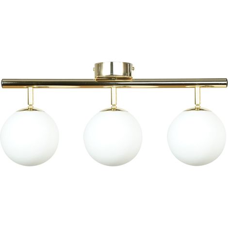 [GEBRAUCHT] B-Ware Deckenleuchte Drum Led Deckenlampe Glas Goldfarben 3 Flammig Metall L46cm
