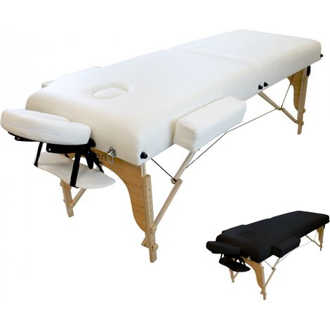 Table de massage 15 cm pliante 2 zones en bois avec panneau Reiki + Accessoires et housse de transport - Blanc - Vivezen