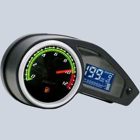 Modified LCD motorcycle dashboard assembly: seven-color digital odometer, speedometer, tachometer, fuel gauge.