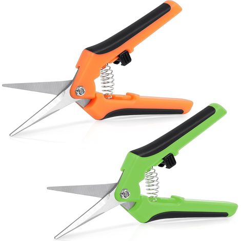 Sécateur de Jardin, 2pcs Sécateur à Lame Franche, Sécateurs Professionnel avec Poignée Verrouillable, Sécateurs pour Branches Bigneuses pour Tailler Jardins, Arbustes, Clôtures (Orange+Vert)