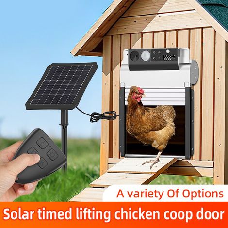 Porte automatique solaire intelligente pour poulailler : 4 modes (lumière, minuterie, télécommande, manuel), anti-pincement intelligent, répulsion par ultrasons, en alliage d’aluminium. Ouvre-porte au