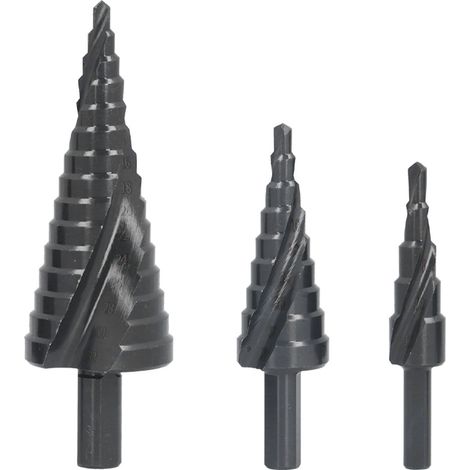 3 pièces foret étagé spirale deux lèvres lisse nitruré solide durable revêtu titane HSS cône forets étagés (1/5)