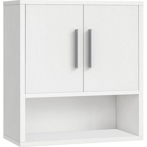 Meuble de Rangement, Mural pour Salle de Bains, Armoire à Pharmacie, 38 x 18 x 41 cm, Placard de Toilettes Suspendu avec Panneau réglable, pour Cuisine, Chambre, Blanc (1/5)