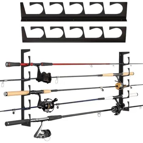 Porta canne da pesca, supporto per riporre le canne da pesca a parete o a soffitto, adatto per garage, capannoni e cantine, può contenere 5 canne da pesca. (1/5)