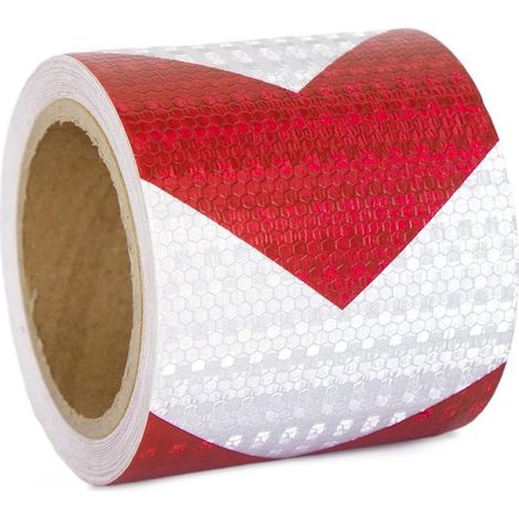 Nastro riflettente rosso e bianco 10 cm x 10 m – Autoadesivo, per veicoli, auto, rimorchi, esterni (1/5)