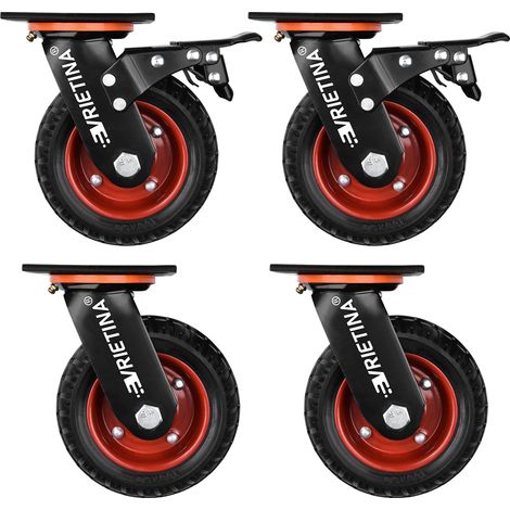 4 Roulettes Robustes en Caoutchouc Solide 150mm Max.600KG avec Frein Roues Roulette Pivotante Industrielle pour Charges Lourdes Chariot Établi De Bricolage De Meuble (2 avec Frein et 2 sans) (1/5)