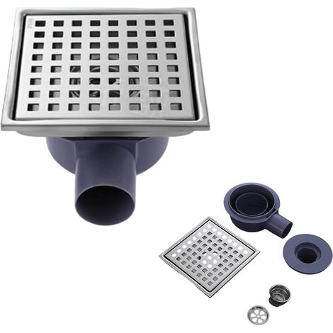 Caniveau de douche carré en acier inoxydable - 150 x 150 mm - Avec siphon à 360° - Anti-odeurs et filtre à cheveux - Pour salle de bain, cave, intérieur et extérieur (1/5)