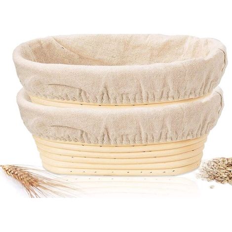 Lot de 2 paniers de fermentation pour pain au levain, avec housses en tissu, 17 x 12 x 6 cm, pour boulangers amateurs et professionnels (1/5)