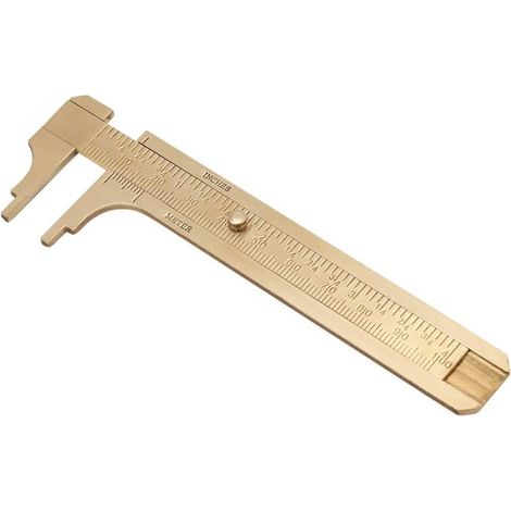 SABIR Pied à coulisse en laiton, double échelle mm/pouces,Laiton, 0 mm - 100 mm (1/5)