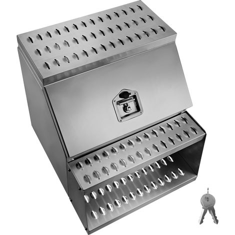 Mophorn Caja de herramientas de aluminio resistente con escalón 610 x 695 x 645 mm, diseño lateral con cerradura, manija en T y llaves, ideal para semirremolques y remolques de plataforma (1/5)