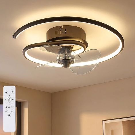 LED Deckenleuchte Ventilator Wohnzimmerlampe Dimmbar Schwarz Aluminium D 45 cm (1/5)
