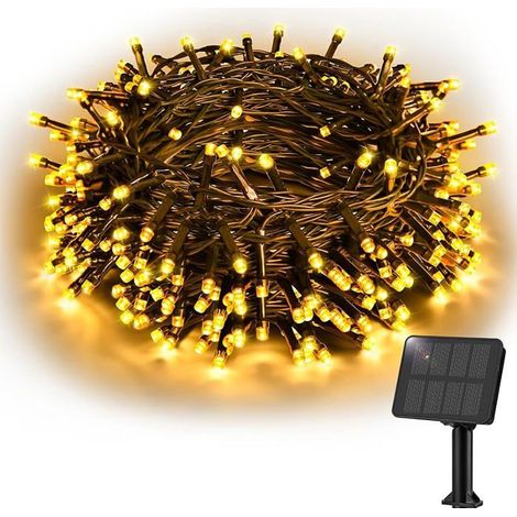120 LED Guirlande lumineuse solaire, 12 m, blanc chaud, étanche IP65, 8 modes, pour jardin et terrasse