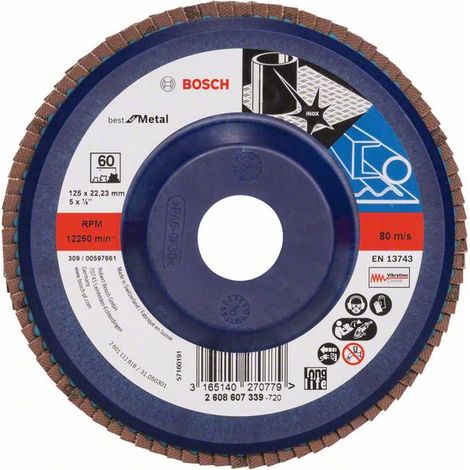 BOSCH 2608607339 PLATEAU À LAMELLES BOMBÉ DIAMÈTRE 125 MM GRAIN 60 (1/4)