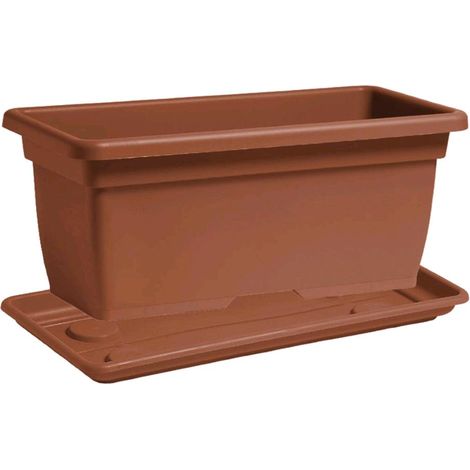 Vaso Rettangolare + Sottovaso in Plastica PPL Colore Terracotta 60x31,5x28H cm 35 Litri (MEGA) 60x31,5x28H cm Colore Terracotta