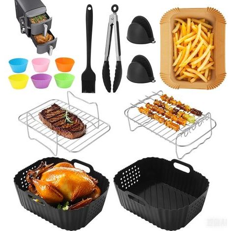 15PCS Air Fryer Mould, Fryer Accessory for Ninja Double Stack SL400EU 9.5 L, Silicone Accessories AF300EU AF400EU, Baking Sheet/Grille/Parchment Paper (1/5)