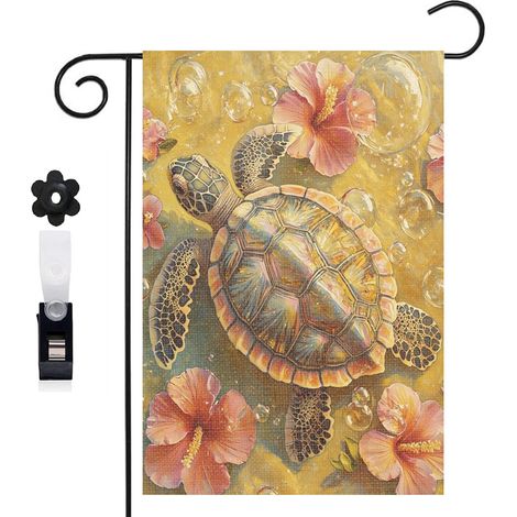 Drapeau de jardin 30 x 45 cm motif tortue marine et eau turquoise toile double face résistante (1/5)