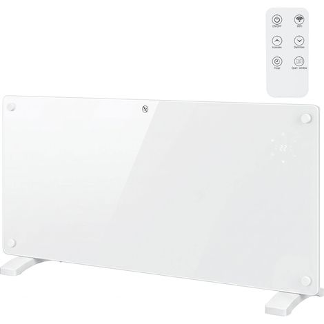 Radiateur électrique connecté WiFi - HOMCOM - 2000W - minuterie - télécommande - verre trempé et acier - 71x21,5x44,5cm - blanc (1/5)