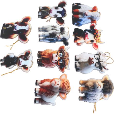 Décoration suspendue vache cartoon 10 pièces, acrylique fin, surface lisse, sans odeur, légère, ornement de Noël pour bovins, suspension festive (1/5)