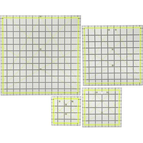 Lot de 4 règles acryliques bicolores à double grille, angle, pour patchwork, quilting et couture, échelle en pouces. (1/5)