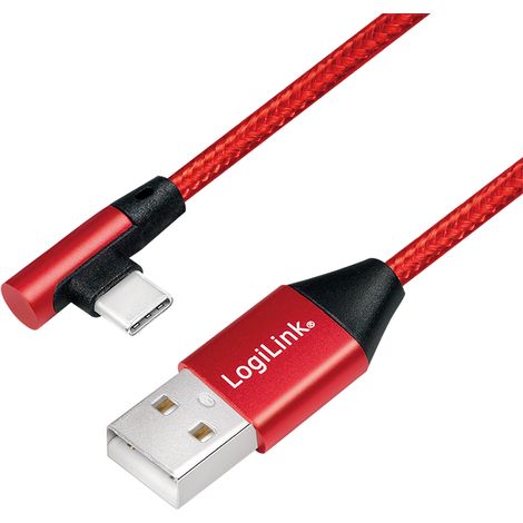 Cable USB 2.0 LogiLink CU0146 USB A - USB-C, macho/macho, en ángulo, rojo, 1 m (1/5)