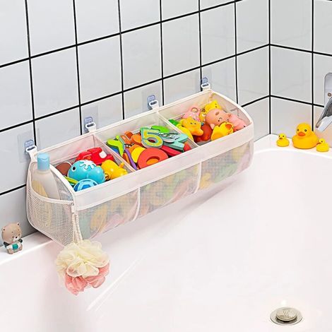 Organiseur de jouets de bain original à 3 compartiments horizontaux à grandes ouvertures pour baignoire, rangement et support de jouets de bain à capacité améliorée, pour un accès et un tri faciles de