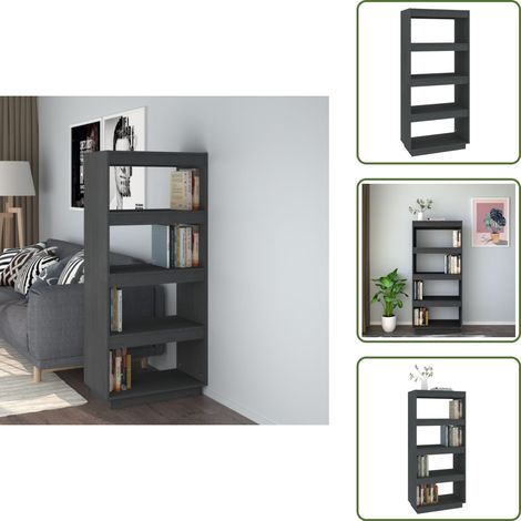 Bibliothèque/Séparateur de pièce Gris 60x35x135 cm Pin massif - Bibliothèque - Meuble De Rangement - Étagère - Séparateur De Pièce - Bibliothèque Grise (1/5)