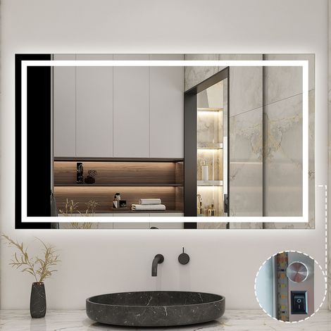Badspiegel LED Wandspiegel Badezimmerspiegel Tastenschalter Kaltwei/Neutralwei/Warmwei dimmbar Antibeschlag 140x80cm (1/5)