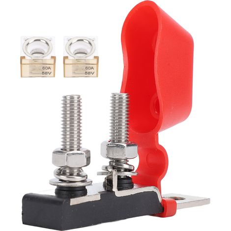 Ortviai Boîtier de fusibles double pôle 58 V CC avec bornes M8 pour voiture, bateau, VR – 2 fusibles 60 A (1/5)