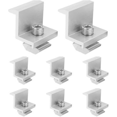 Lot de 8 supports de panneau solaire, pince d'extrémité solaire 30 mm, support de panneau solaire en aluminium, support de panneau solaire, pinces PV, modules Z, support pour toits, mu (1/5)