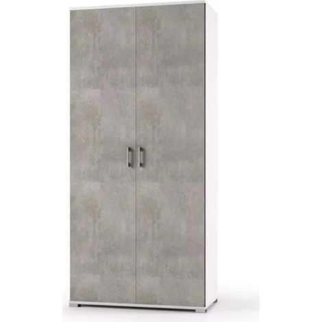 Armadio multiuso Bianco due ante Cemento 90x45x h195 cm (1/3)