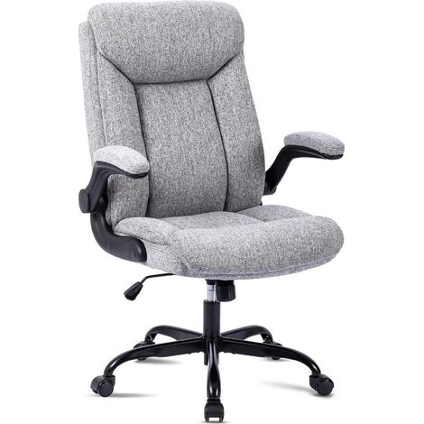 Ergonomischer Bürostuhl mit hochklappbarer Armlehne, grauer Stoff (1/5)