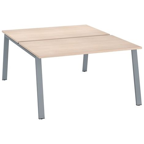 Pôle de 2 bureaux droits chêne clair L 140 x P 80 cm piétement métal aluminium - Arch - Maxiburo