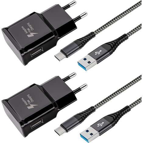 Chargeur Rapide Secteur USB Type C pour Samsung Galaxy A15 A14 A13 A05s A55 A35 A34 A33 A25 A23 A54 S10 S10e S9 S8 S20 M34, Chargeur pour Samsung Charge Rapide avec USB C Nylon Câble 2M (2 Pack) (1/5)