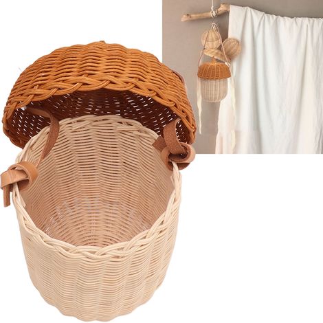 Dekorativer, eichelförmiger Aufbewahrungskorb aus Rattan für Kinder, handgeflochtener Korb, Foto-Requisite, große Handtasche
