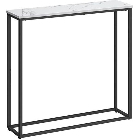 Console de rangement, 75 cm, table console étroite, bout de canapé, table d'entrée, pour couloir, salon, chambre, hall, escalier, marbre blanc (1/5)