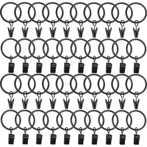 Vintage black metal curtain rings, 1.26 inch, 40 pieces, rust-resistant.