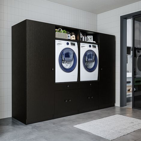 Roomart S1 Waschmaschinen-Umbauschrank 254 cm, Schwarz-Eiche