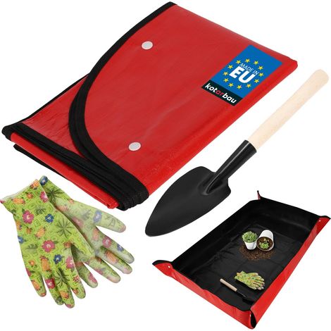 KOTARBAU® Tapis de Jardinage 72 x 122 cm - avec Pelle de Jardin et Gants - Tapis Rempotage Plantes - Tapis de Jardinage Imperméable - Polyéthylène - Acier - Polyester (1/4)