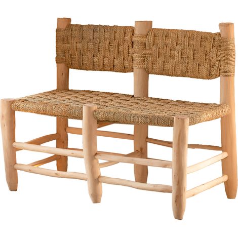 Double banquette Marocaine tressage damier Naturel 100x70x75 cm