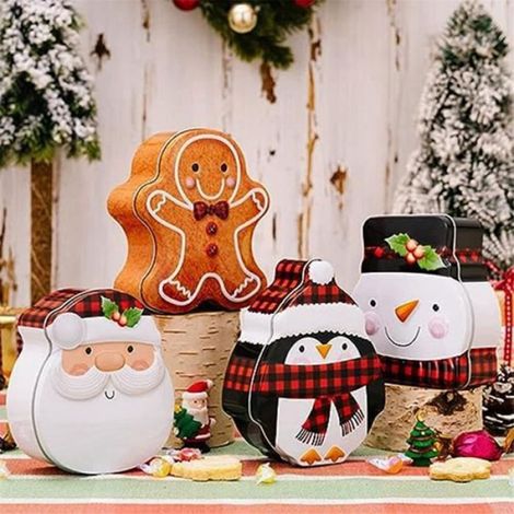 à Biscuits de NoëL BoîTes à Bonbons Vides en Fer Blanc Dessin Animé Conteneur de Stockage de Cadeaux Du PèRe NoëL VILLAGE DE NOEL (1/4)