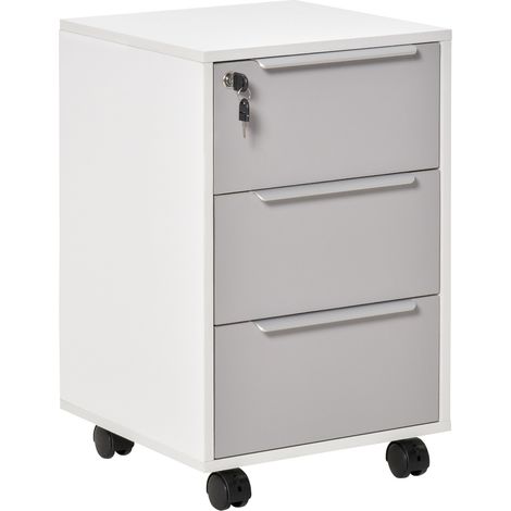 Caisson roulant de bureau 3 tiroirs verrouillable pour dossiers 40 x 40 x 63,5 cm blanc gris (1/5)