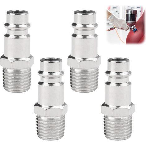 Shine Home 4 Pcs Raccord rapide mâle Euro 1/4 conique téfloné, Pièces Embout Compresseur,Raccords de compresseur d'air Coupleur pneumatique pour air comprimé et raccord de tuyau compresseur
