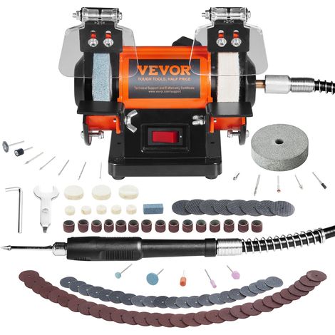 VEVOR Doppelschleifer Doppelschleifmaschine 3590 RPM 150 mm, 50 W Profi Schleifmaschine Schleifbock mit Spritzschutz inkl. 3 Polierscheiben Gabelschlüssel 100 Stk.Bohrer, Schleifgerät Doppelschleifer (1/5)