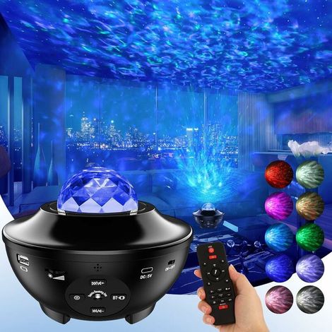 LED Starry Sky Projector Light 21 Lighting Modes 360° Rotating Ocean Waves Bluetooth Speaker Box Timer Night Light Gift for Baby Kids Adults Party (1/5)