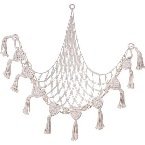 Filet de rangement mural en macramé - Pour jouets et peluches - Gain de place - Décoration chambre enfant - Style bohème (1/5)
