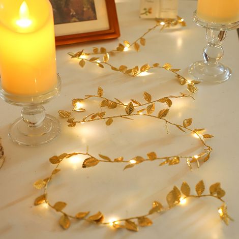robuste 2 m lange LED-Lichterkette mit goldenen Blättern für Hochzeit, Geburtstag, Party, Dekoration, Zuhause, Wanddekoration, Garten, Außenbereich, künstliche Pflanzen, Rankenlampe (2 m/78,7 Zoll) (1/5)