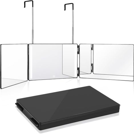 Miroir de courtoisie pliant vue arrière 360 degrés réglable avec LED Miroir salle de bain Noir (1/5)